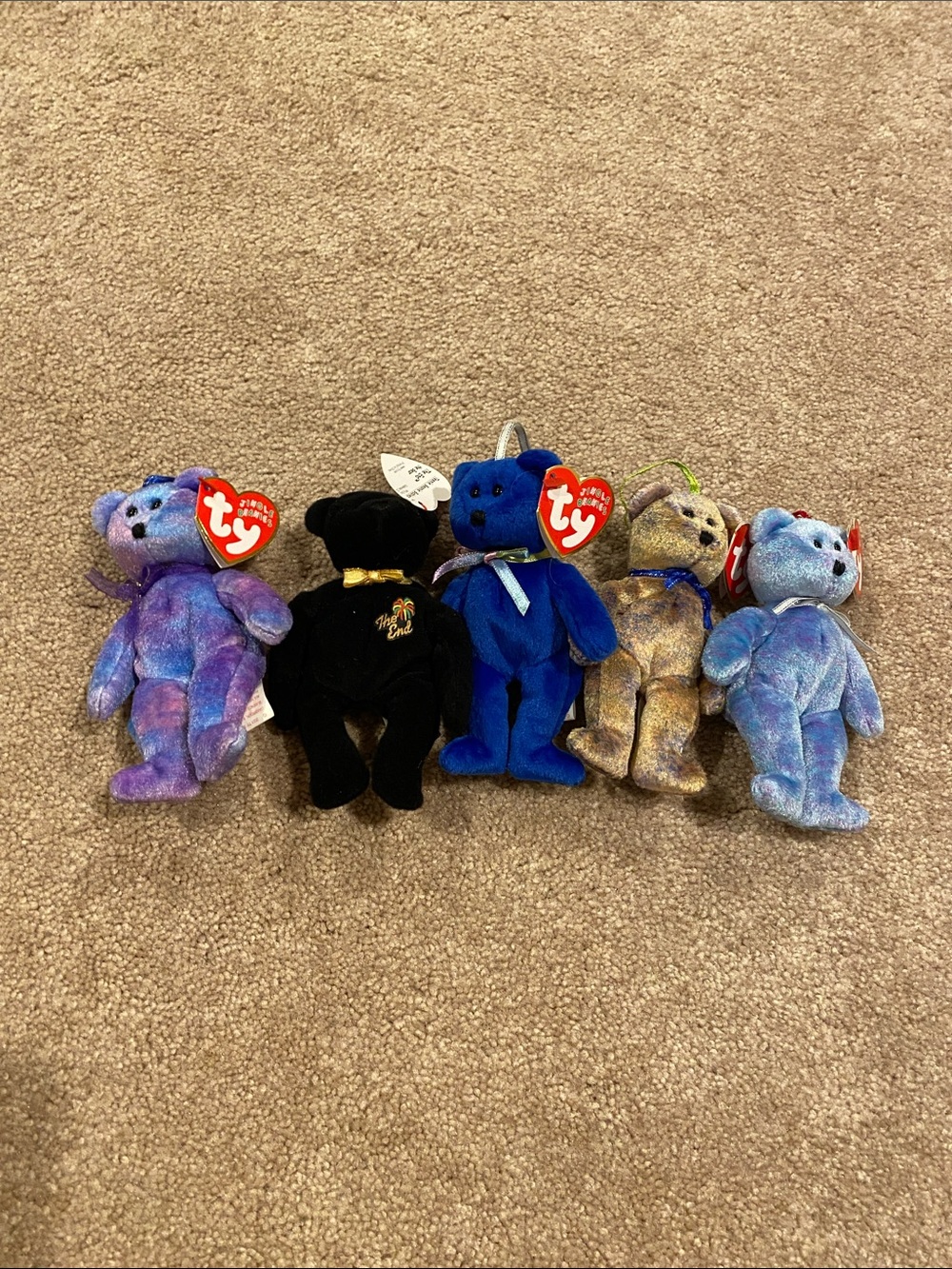 Ty Beanie Baby Plush Bears - Blue, Purple, Black, Tan Assortment